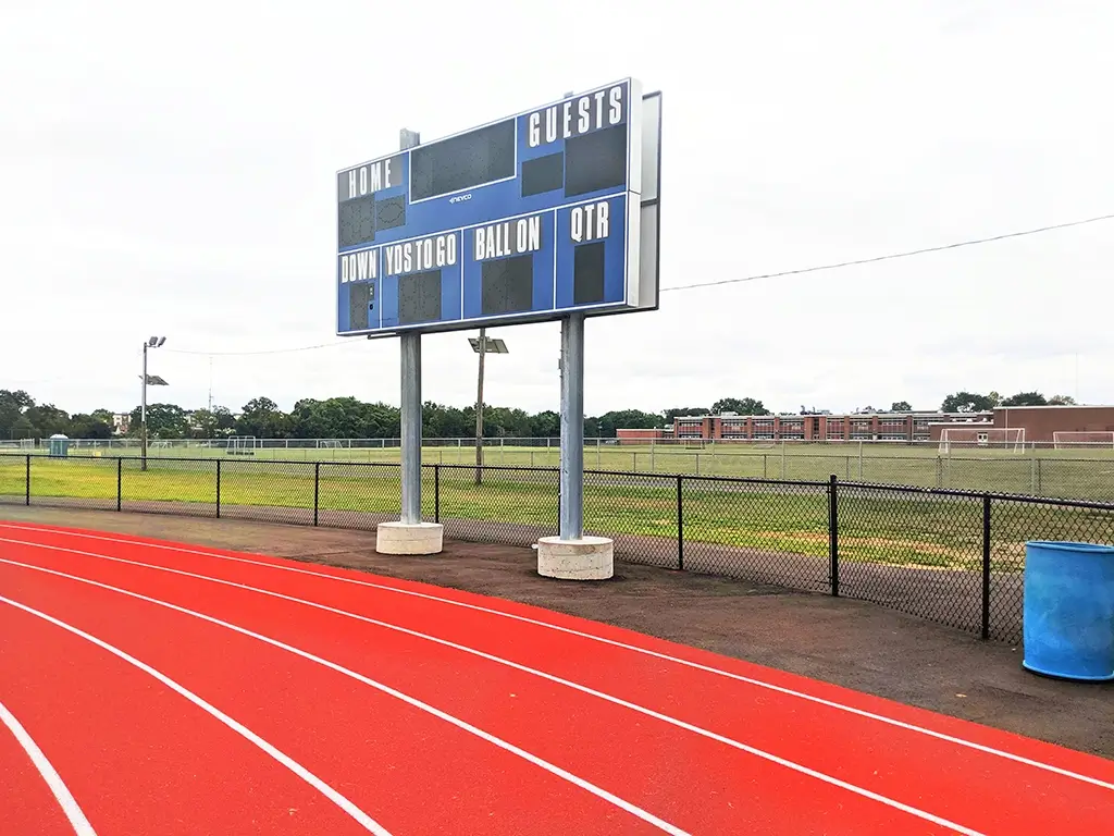 Scoreboard Next to Franklin Middle School's Red Track