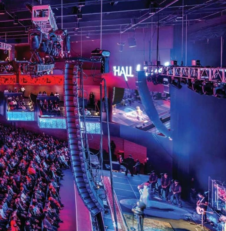 The column-free, three-level, 75,000-sq.-ft, steel-framed entertainment superstructure of THE HALL at LIVE!