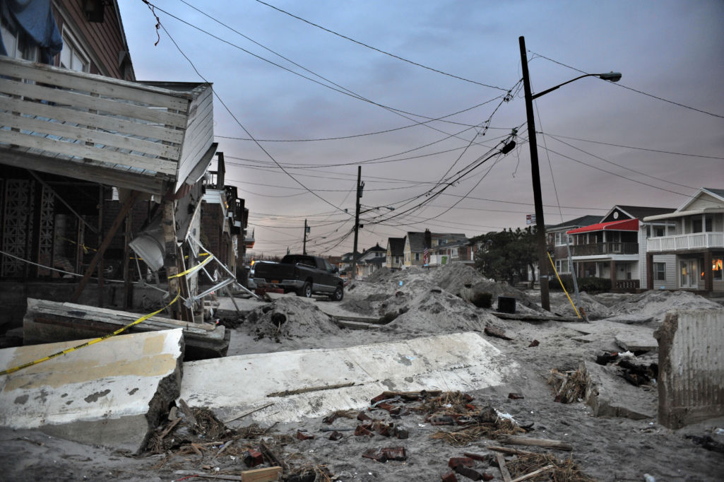 Damaged houses impacted by Hurricane Sandy in Queens, NY