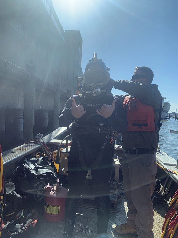 Recent Dive School Graduate, getting ready to dive