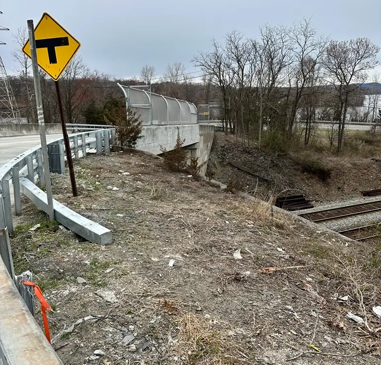 Snake Hill Road Bridge crossing two CSX rail tracks in West Nyack, NY March 2024