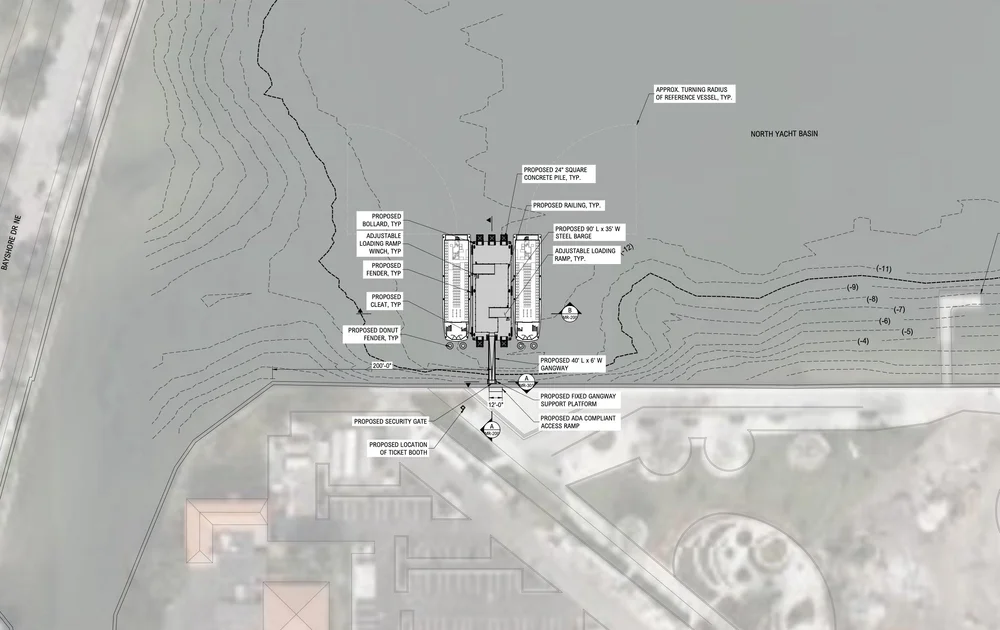 Drawing of St. Pete Pier Proposed Ferry Dock Option 1 a 30' x 90' Dock