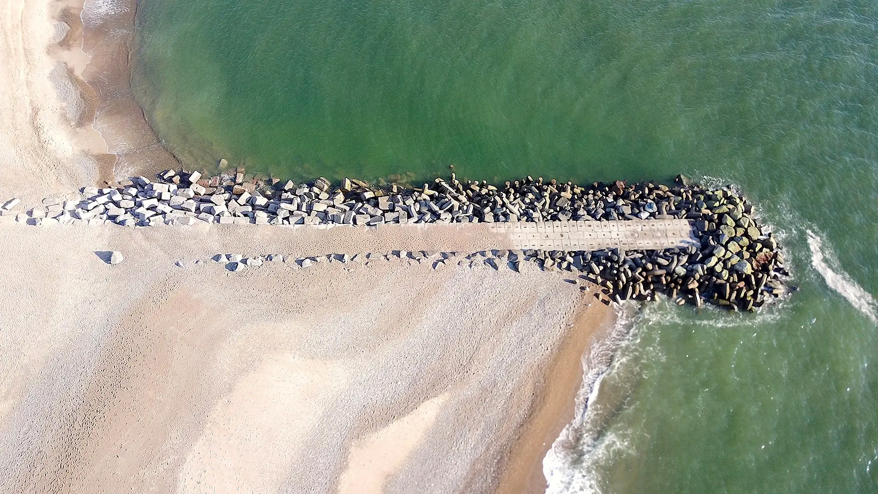 Engineered Coastal Protections Showing a Jetty Breakwater